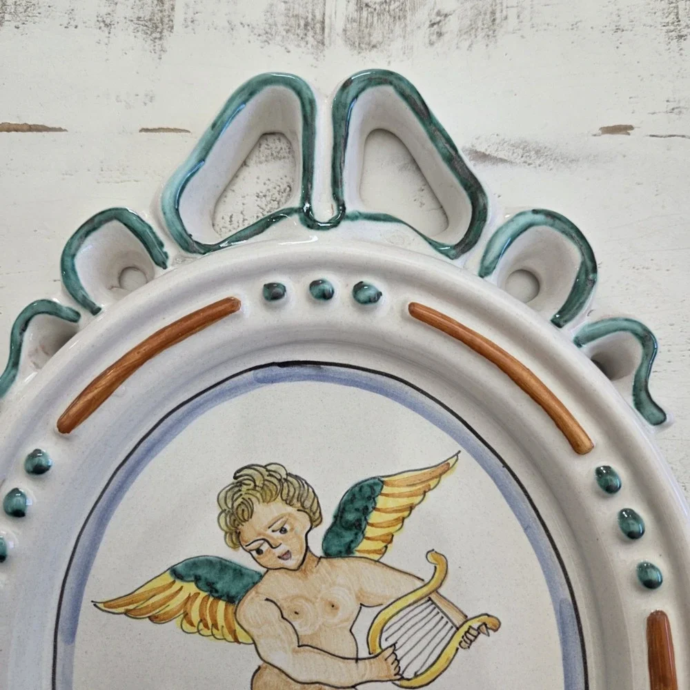 Pair Of Vintage Ceramiche d'Arte Sambuco Cherub Handpainted Ceramic Wall Plaques